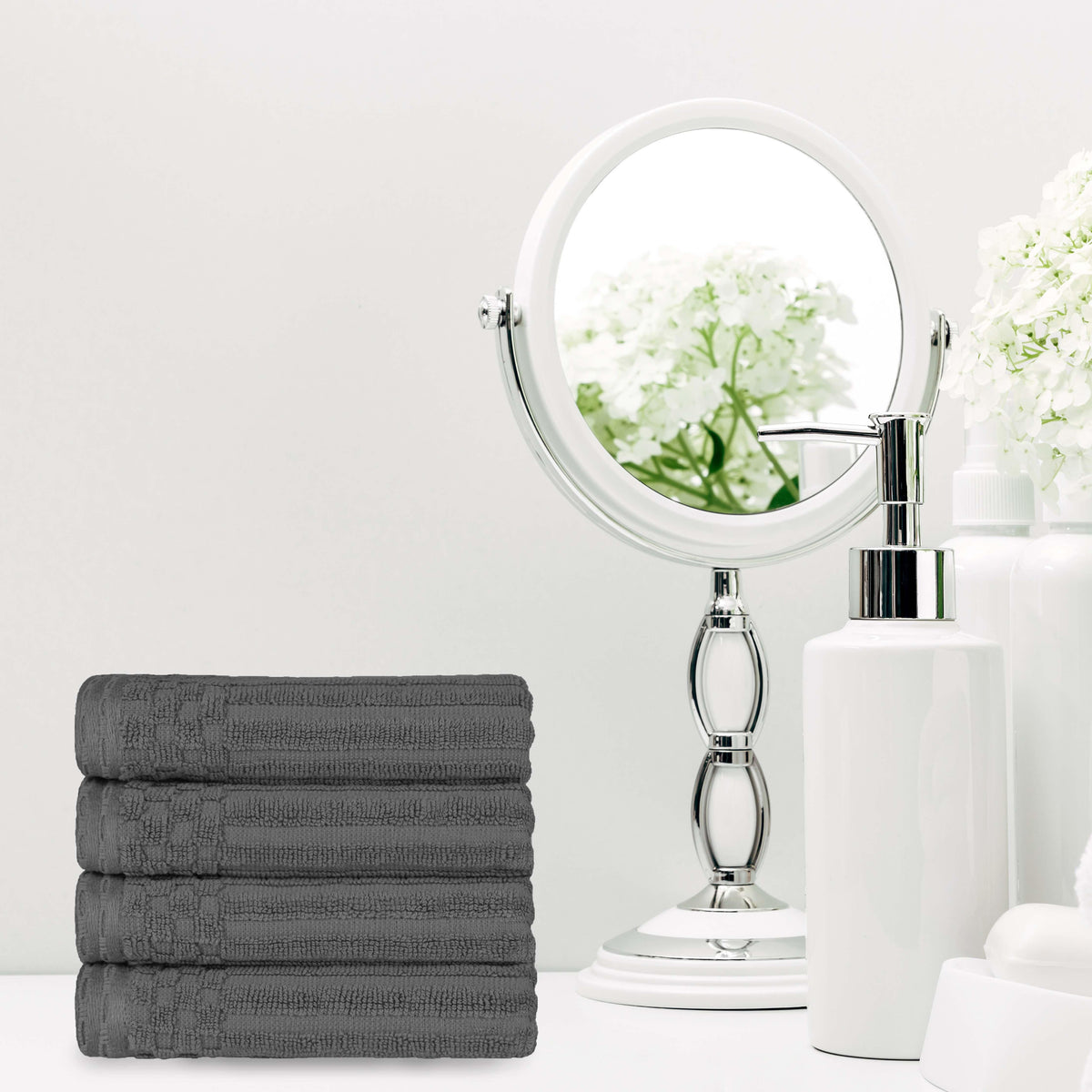 Cotton Ribbed Textured Highly Absorbent 4 Piece Hand Towel Set - Blue Nile Mills