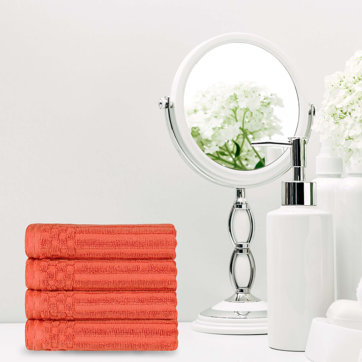 Cotton Ribbed Textured Highly Absorbent 4 Piece Hand Towel Set - Blue Nile Mills