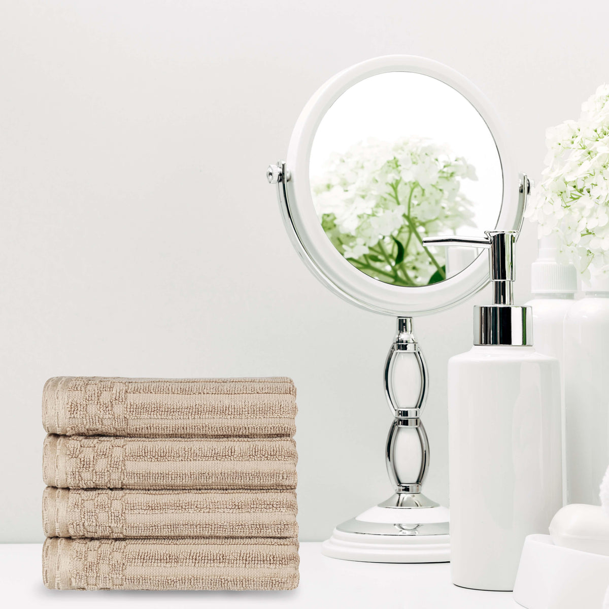 Cotton Ribbed Textured Highly Absorbent 4 Piece Hand Towel Set - Blue Nile Mills