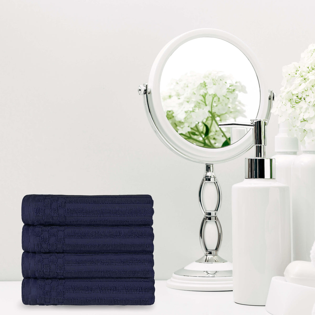 Cotton Ribbed Textured Highly Absorbent 4 Piece Hand Towel Set - Blue Nile Mills