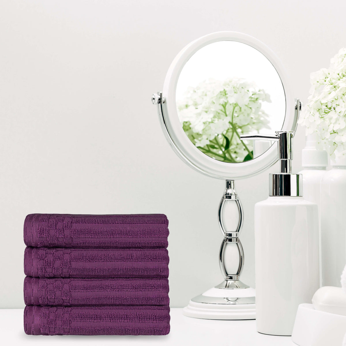 Cotton Ribbed Textured Highly Absorbent 4 Piece Hand Towel Set - Blue Nile Mills