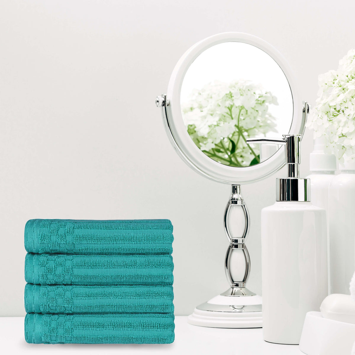 Cotton Ribbed Textured Highly Absorbent 4 Piece Hand Towel Set - Blue Nile Mills