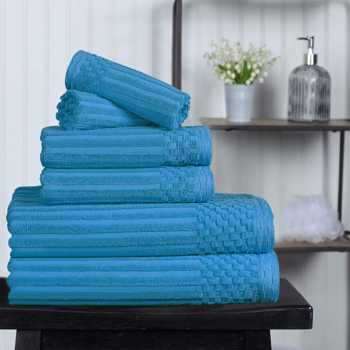 Cotton Ribbed Textured Medium Weight 6 Piece Towel Set - Blue Nile Mills