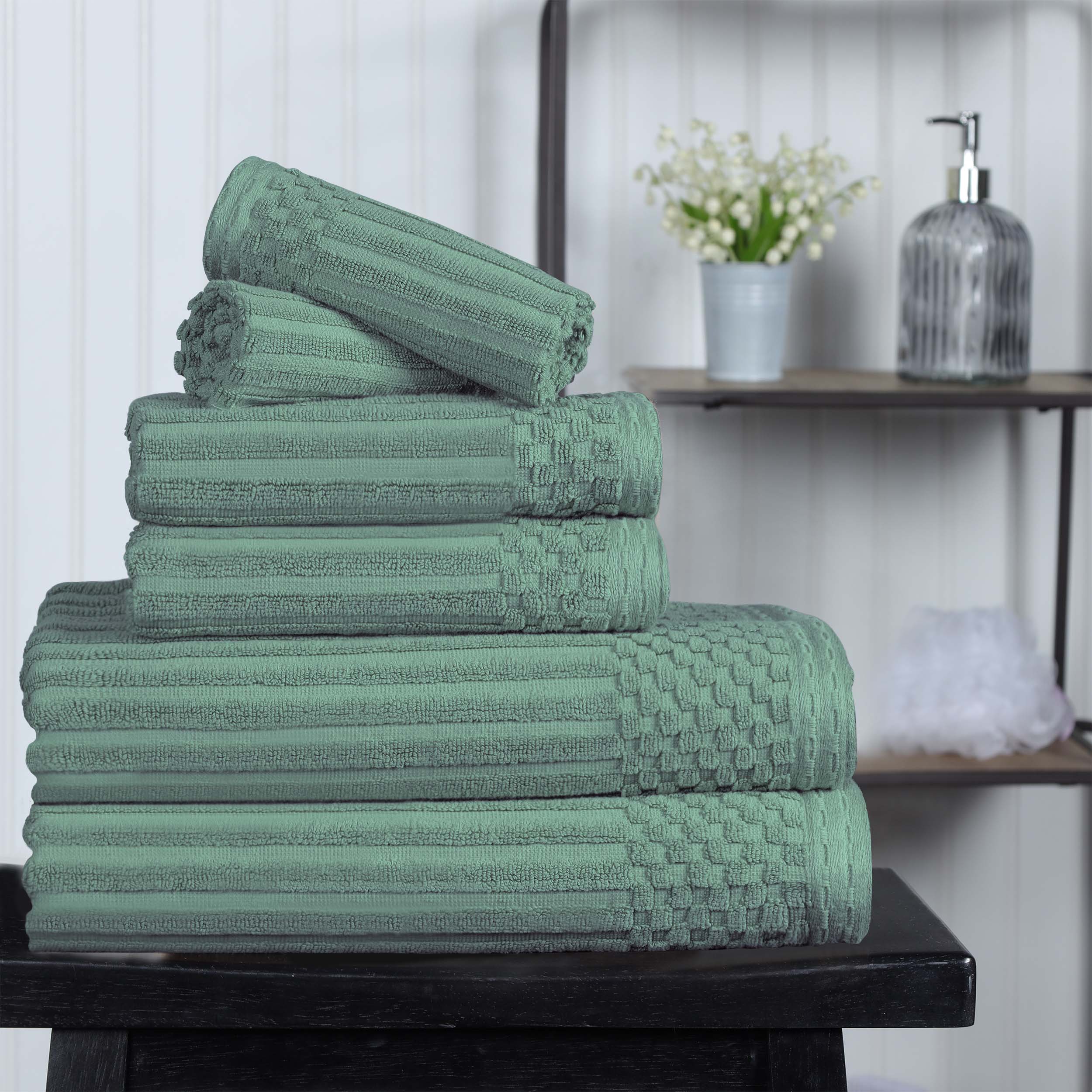 Cotton Ribbed Textured Medium Weight 6 Piece Towel Set - Blue Nile Mills