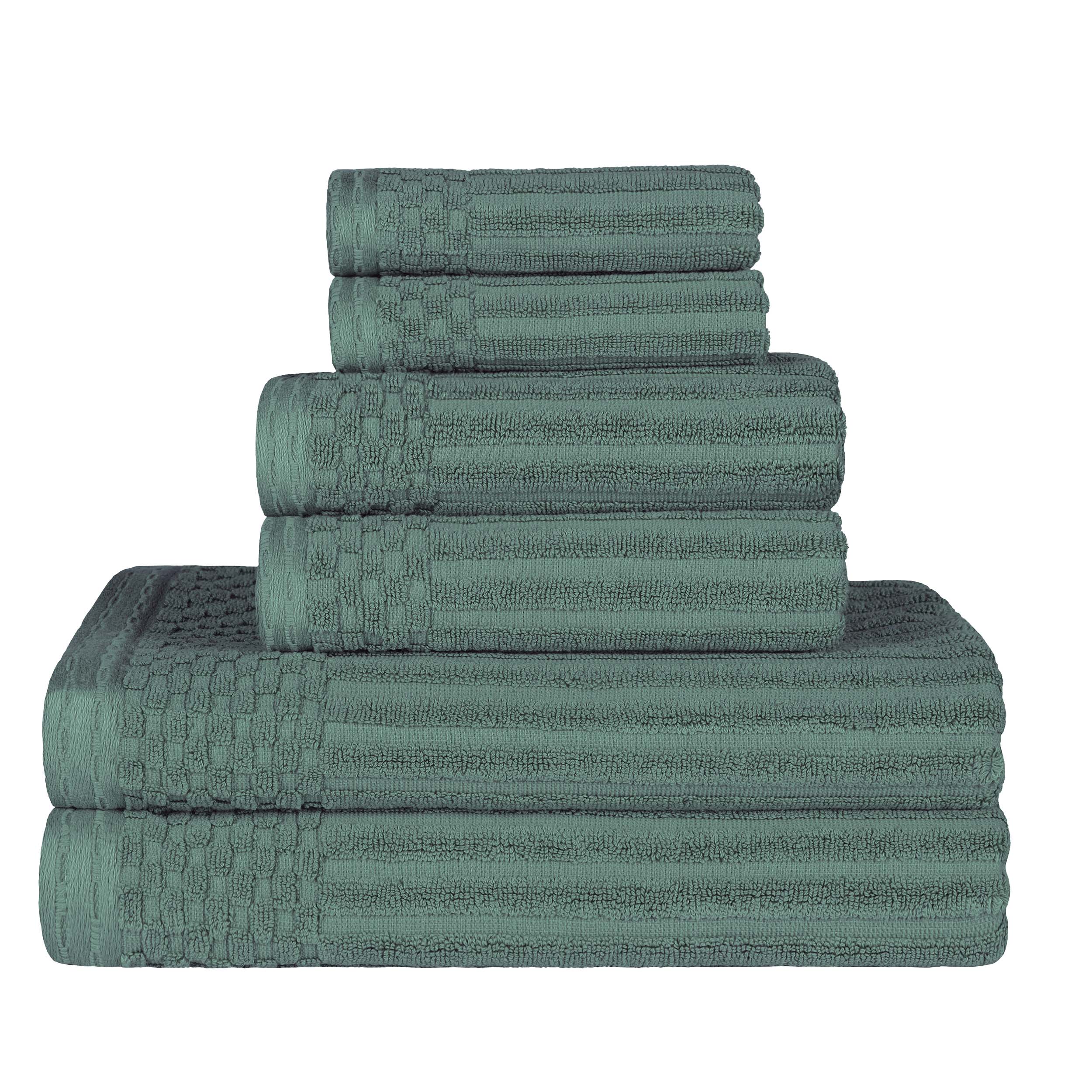 Cotton Ribbed Textured Medium Weight 6 Piece Towel Set - Blue Nile Mills