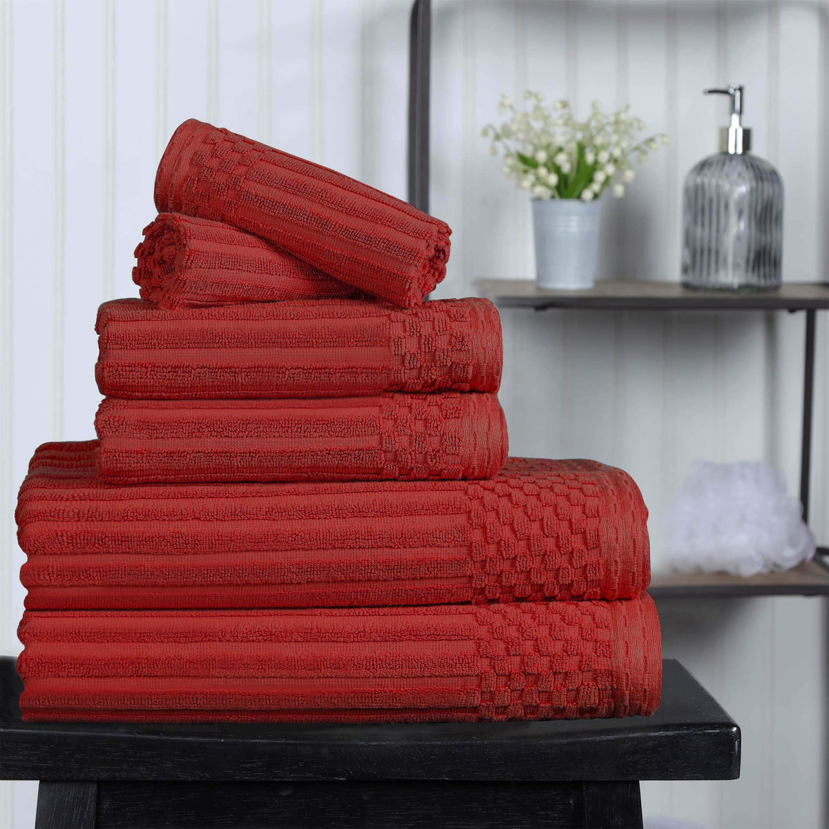 Cotton Ribbed Textured Medium Weight 6 Piece Towel Set - Blue Nile Mills