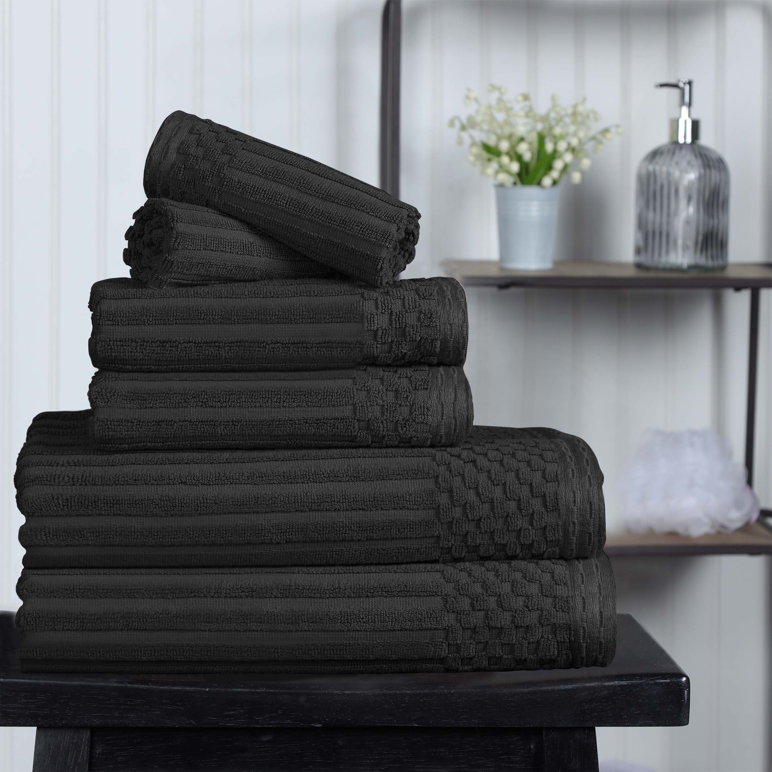 Cotton Ribbed Textured Medium Weight 6 Piece Towel Set - Blue Nile Mills
