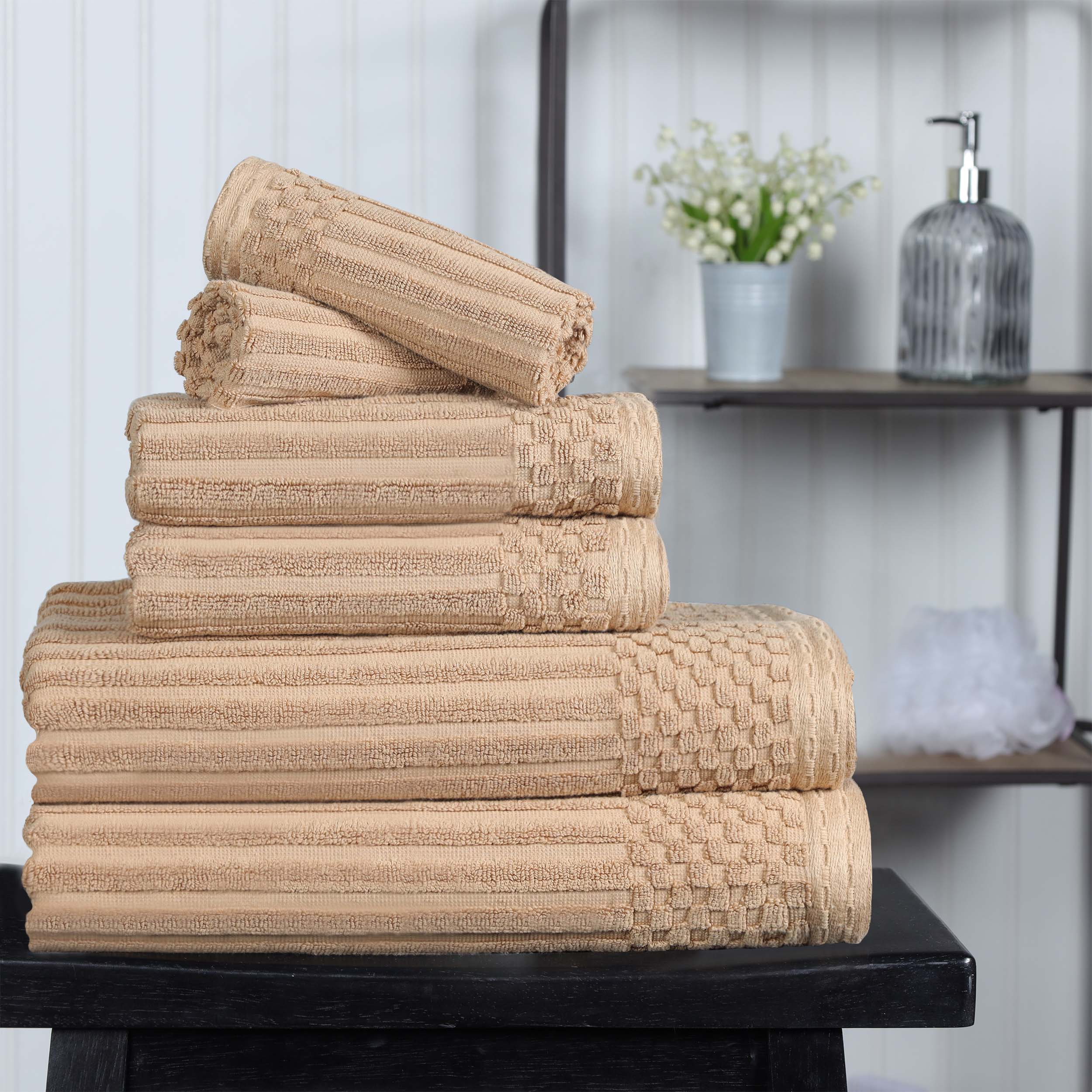Cotton Ribbed Textured Medium Weight 6 Piece Towel Set - Blue Nile Mills