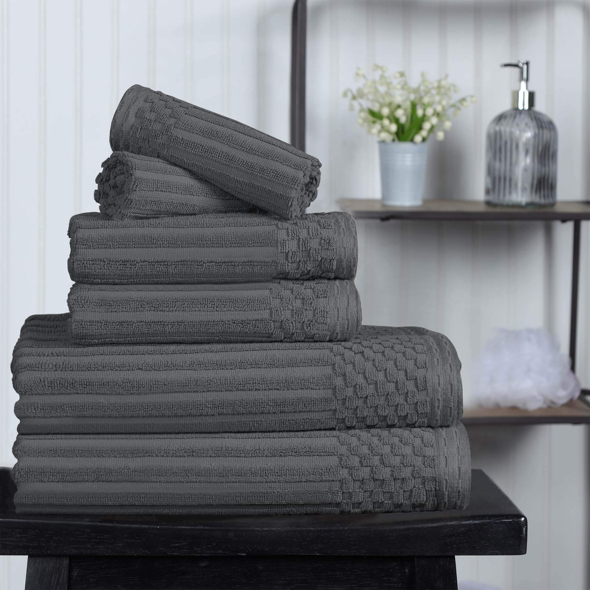 Cotton Ribbed Textured Medium Weight 6 Piece Towel Set - Blue Nile Mills