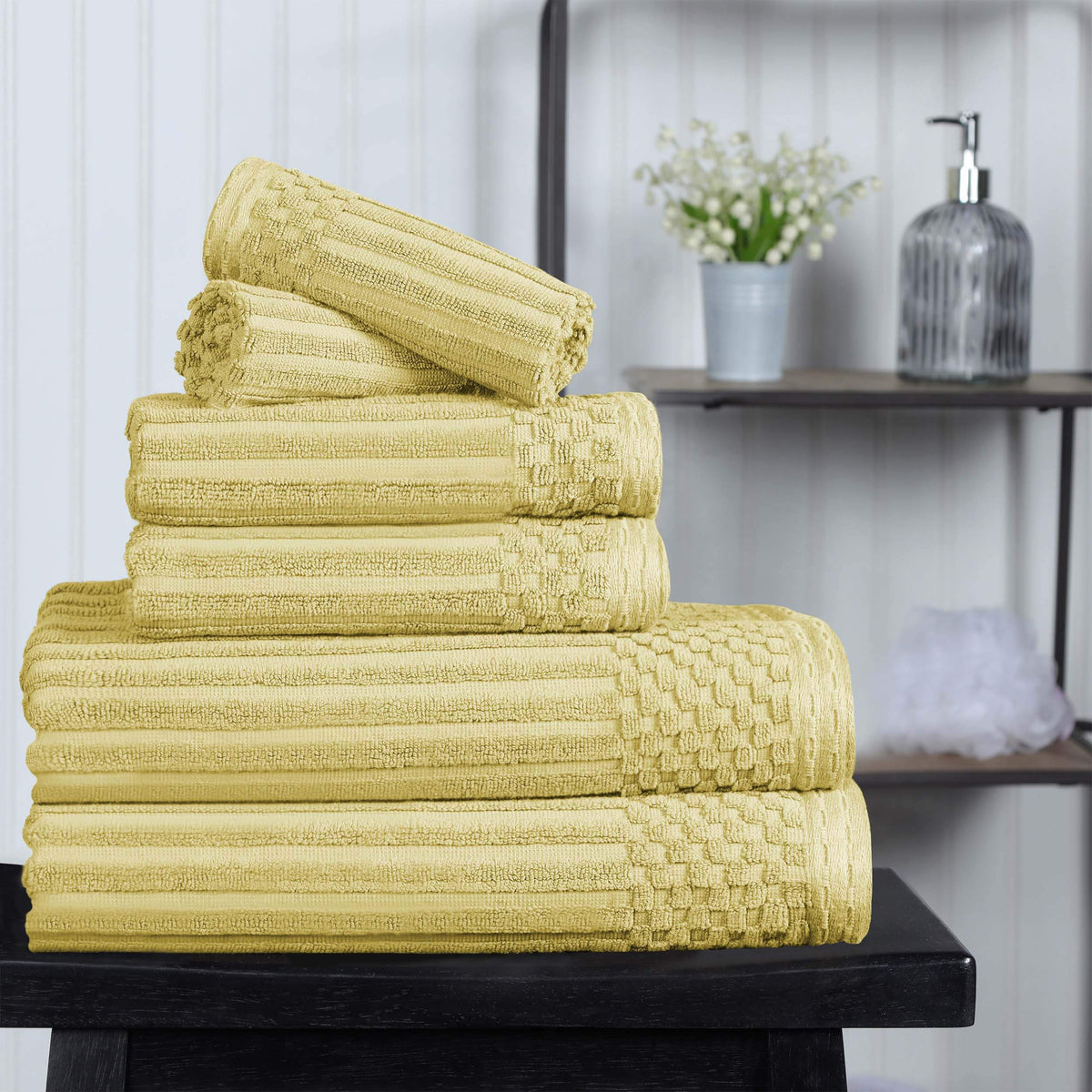 Cotton Ribbed Textured Medium Weight 6 Piece Towel Set - Blue Nile Mills