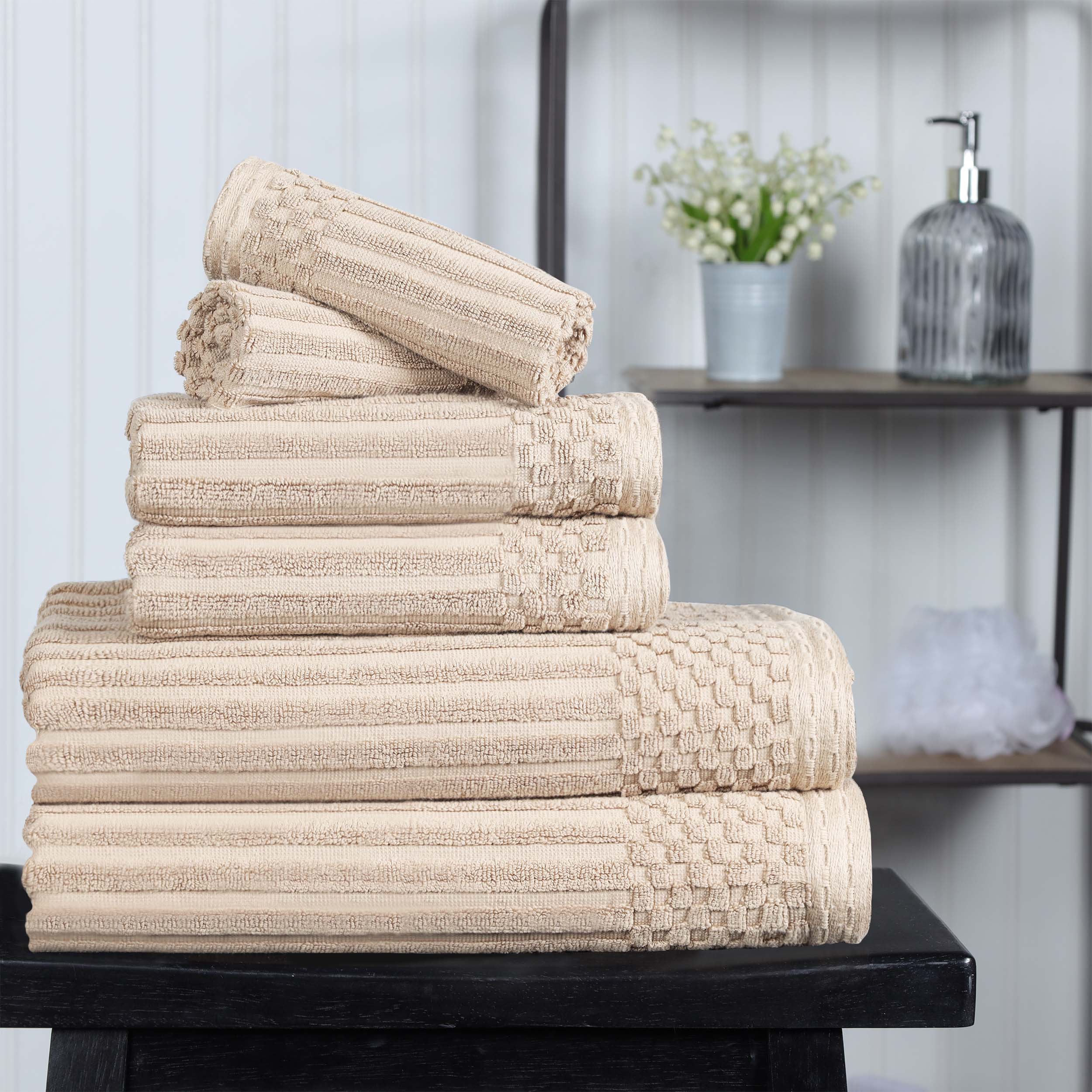 Cotton Ribbed Textured Medium Weight 6 Piece Towel Set - Blue Nile Mills