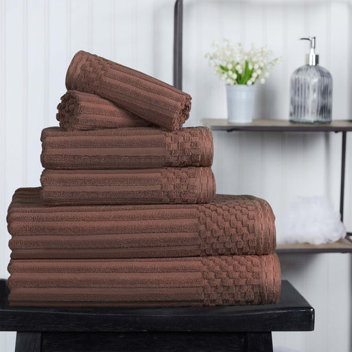 Cotton Ribbed Textured Medium Weight 6 Piece Towel Set - Java