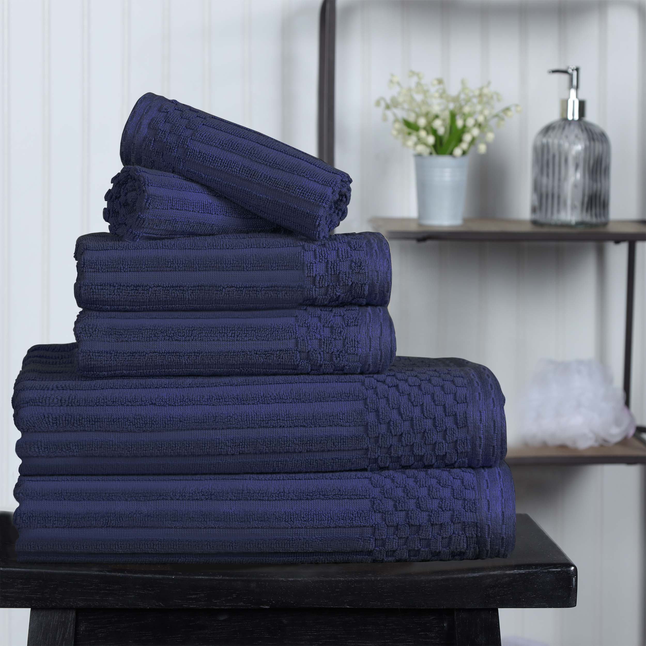 Cotton Ribbed Textured Medium Weight 6 Piece Towel Set - Blue Nile Mills