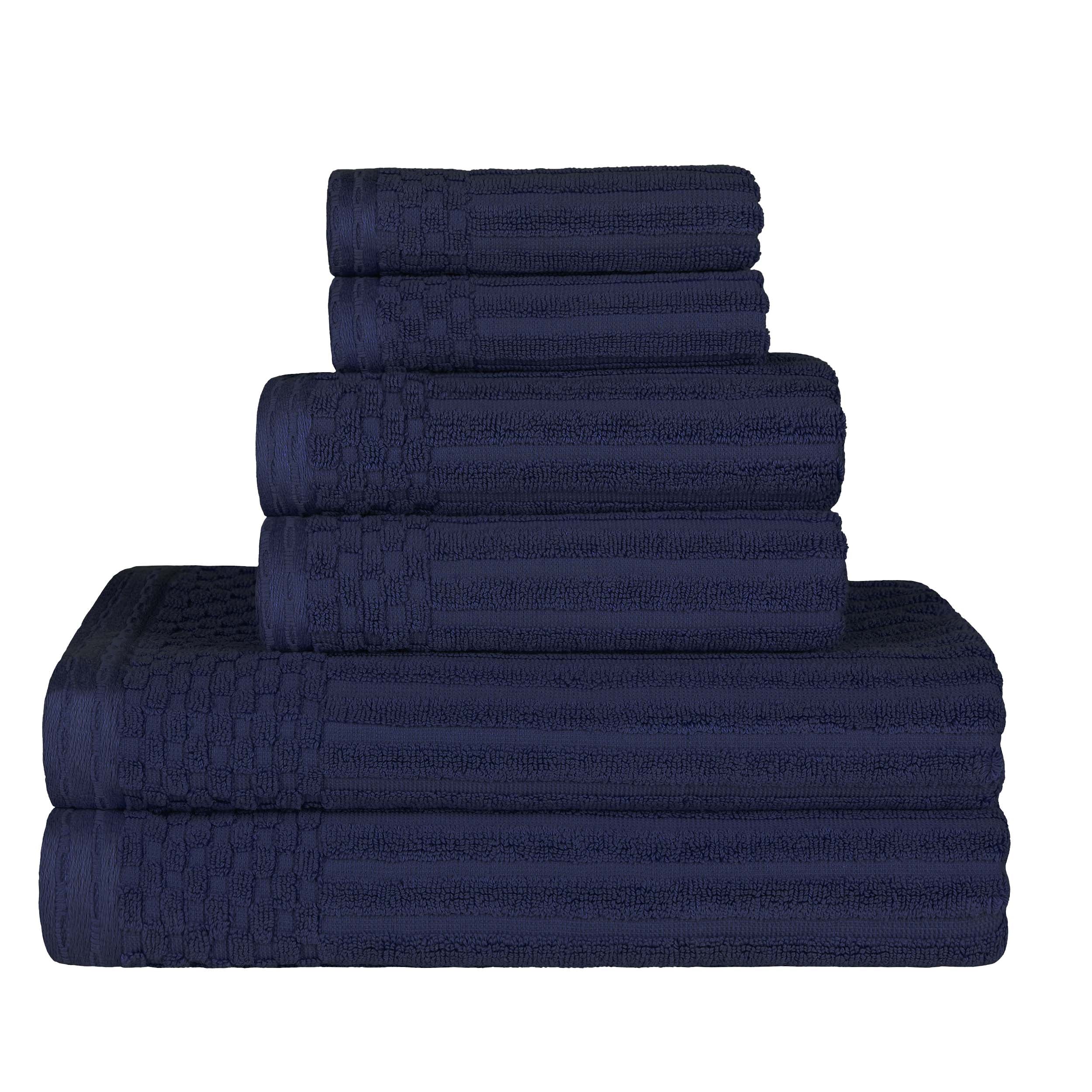 Cotton Ribbed Textured Medium Weight 6 Piece Towel Set - Blue Nile Mills