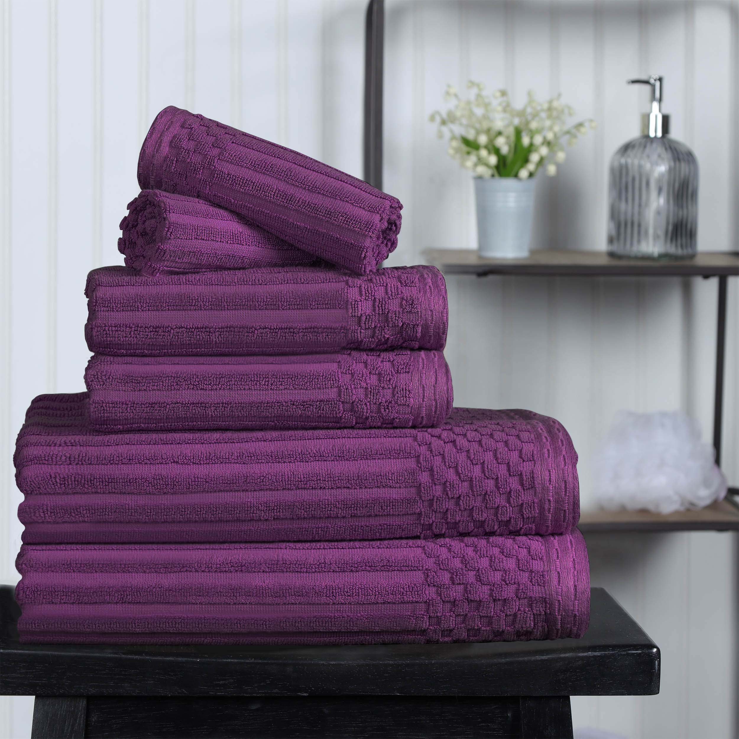 Cotton Ribbed Textured Medium Weight 6 Piece Towel Set - Blue Nile Mills