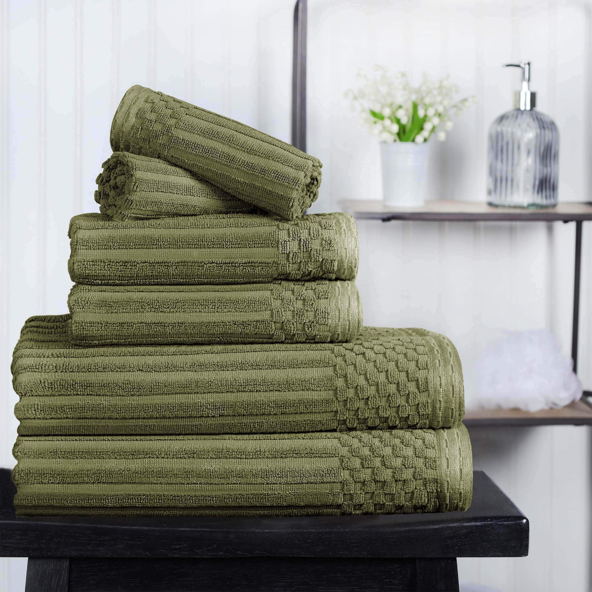 Cotton Ribbed Textured Medium Weight 6 Piece Towel Set - Blue Nile Mills