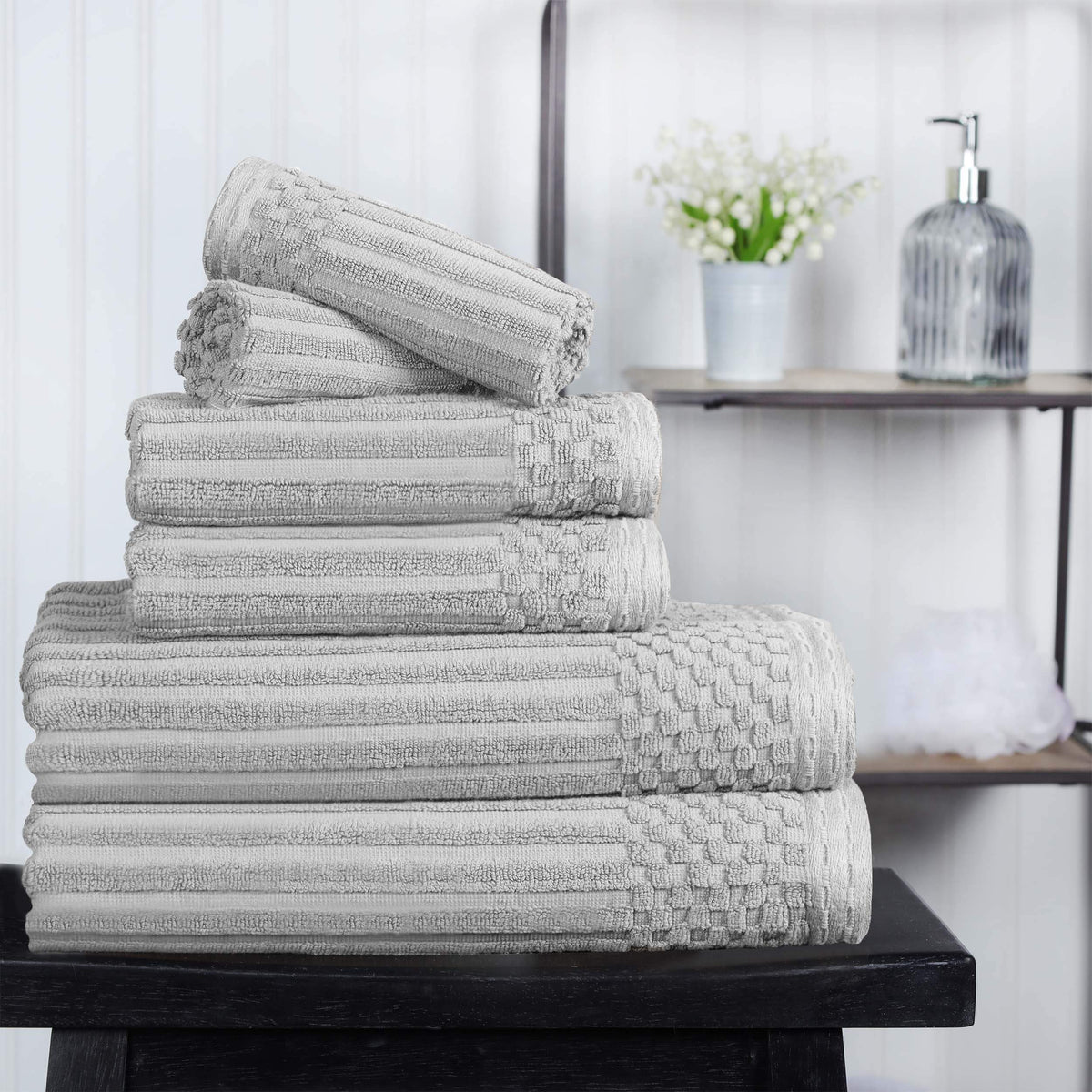 Cotton Ribbed Textured Medium Weight 6 Piece Towel Set - Blue Nile Mills