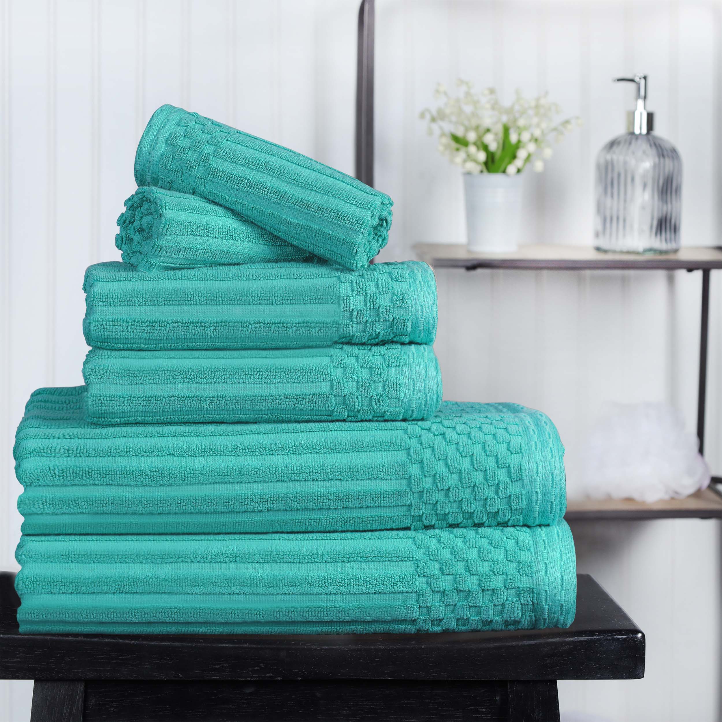 Cotton Ribbed Textured Medium Weight 6 Piece Towel Set - Blue Nile Mills