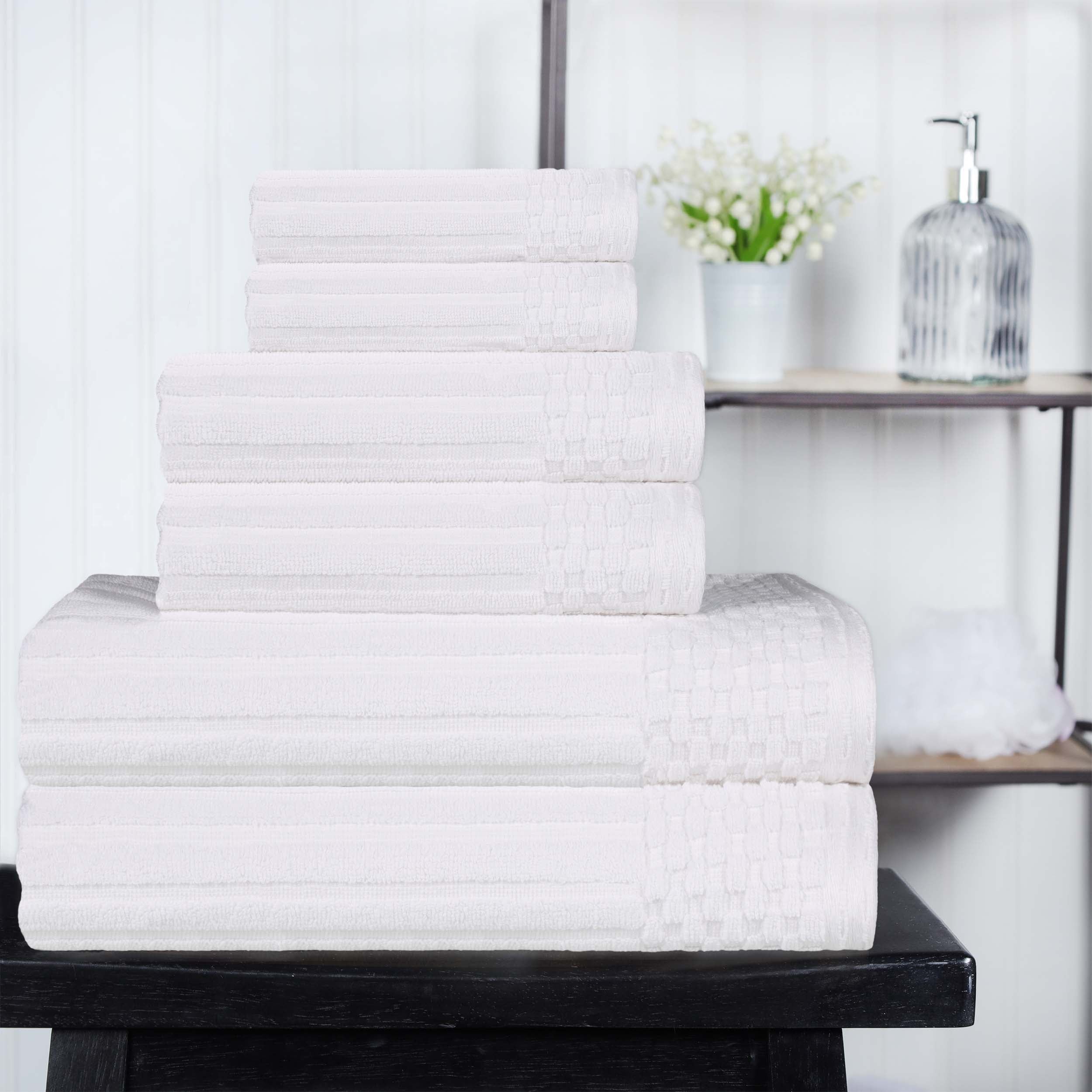 Cotton Ribbed Textured Medium Weight 6 Piece Towel Set - Blue Nile Mills