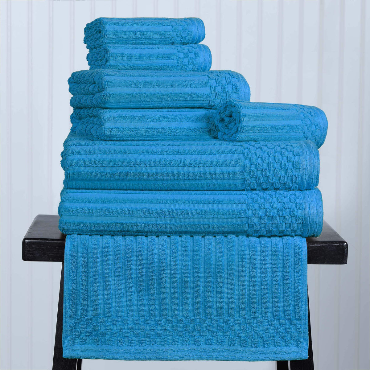 Cotton Ribbed Textured Medium Weight 8-Piece Towel Set - Blue Nile Mills