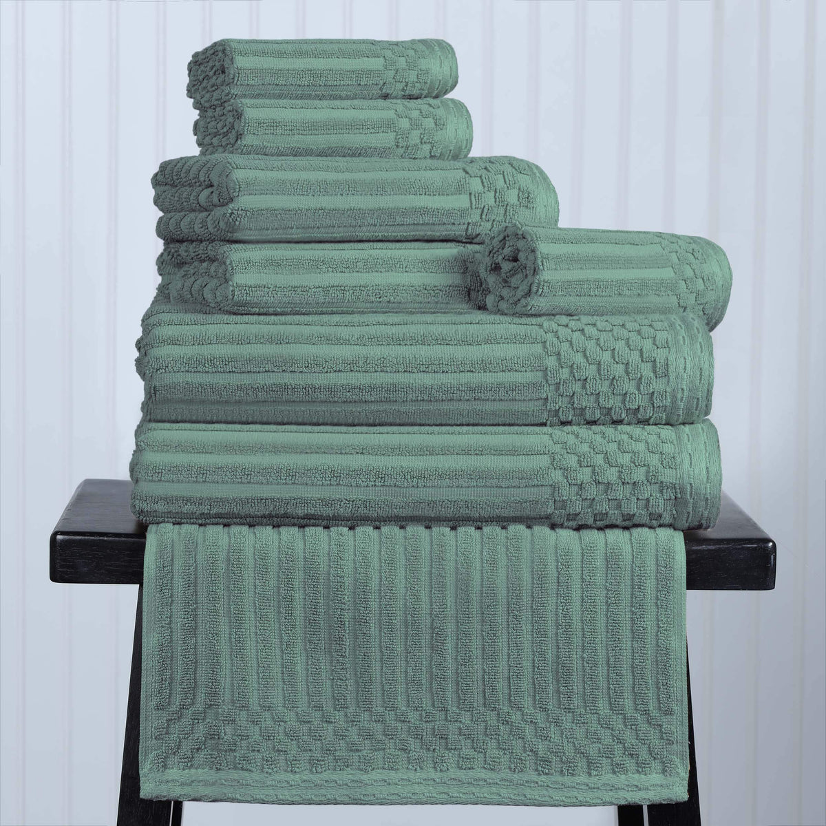 Cotton Ribbed Textured Medium Weight 8-Piece Towel Set - Blue Nile Mills