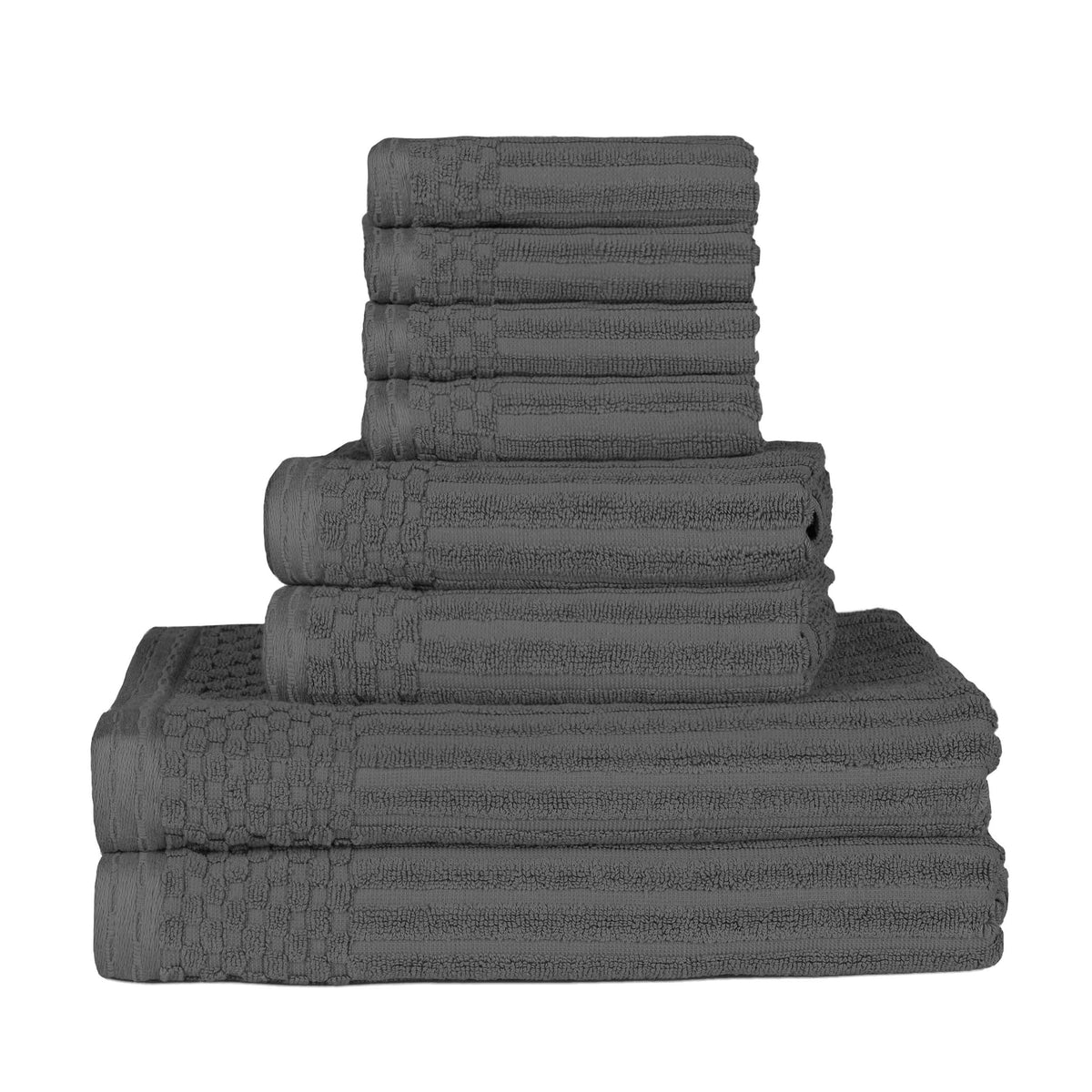 Cotton Ribbed Textured Medium Weight 8-Piece Towel Set - Blue Nile Mills