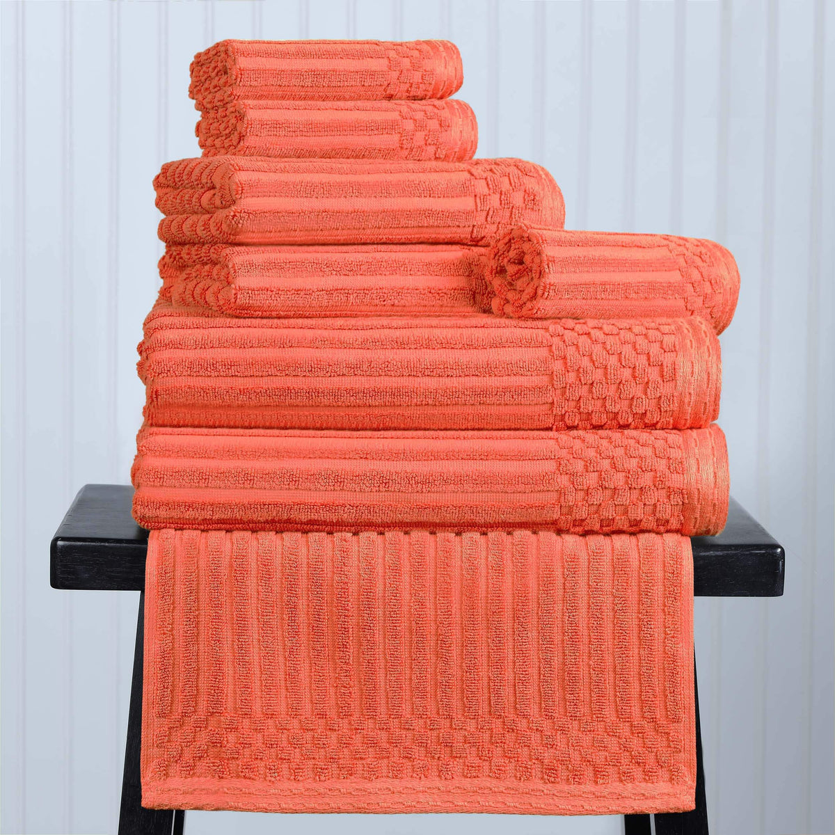 Cotton Ribbed Textured Medium Weight 8-Piece Towel Set - Blue Nile Mills