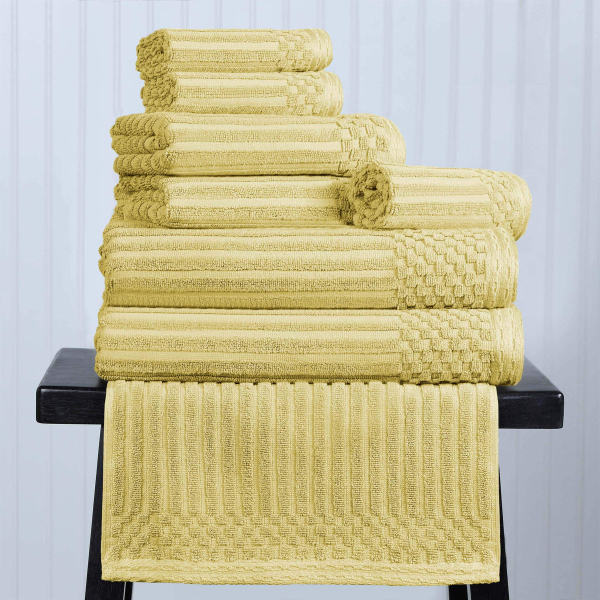Cotton Ribbed Textured Medium Weight 8-Piece Towel Set - Blue Nile Mills