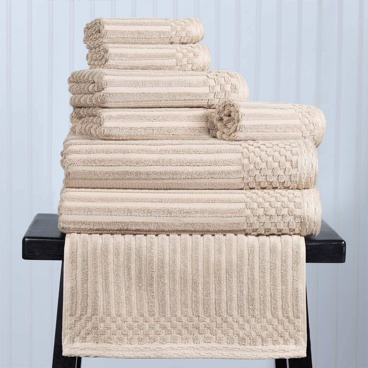 Cotton Ribbed Textured Medium Weight 8-Piece Towel Set - Blue Nile Mills