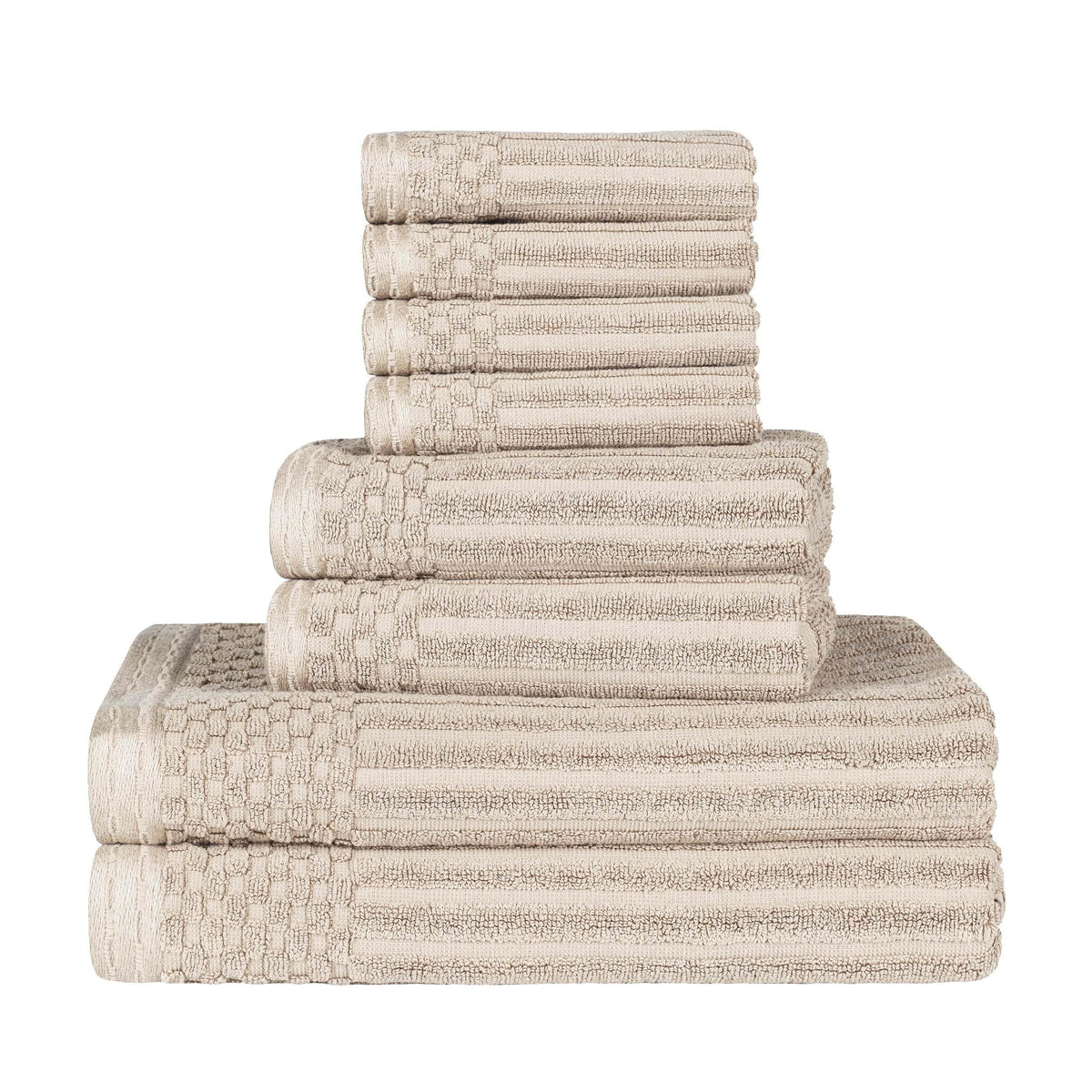 Cotton Ribbed Textured Medium Weight 8-Piece Towel Set - Blue Nile Mills