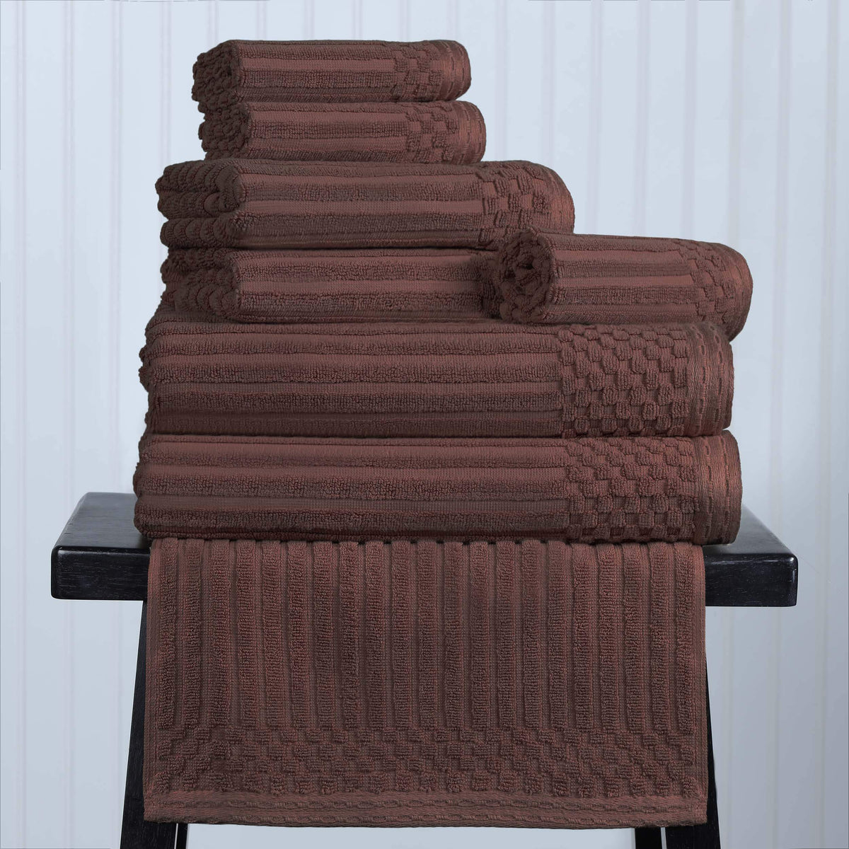 Cotton Ribbed Textured Medium Weight 8-Piece Towel Set - Blue Nile Mills