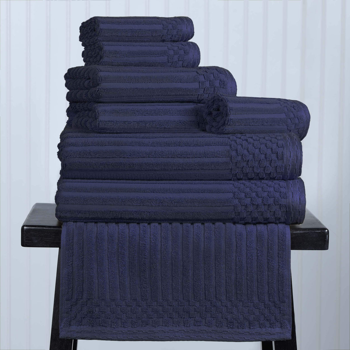 Cotton Ribbed Textured Medium Weight 8-Piece Towel Set - Blue Nile Mills
