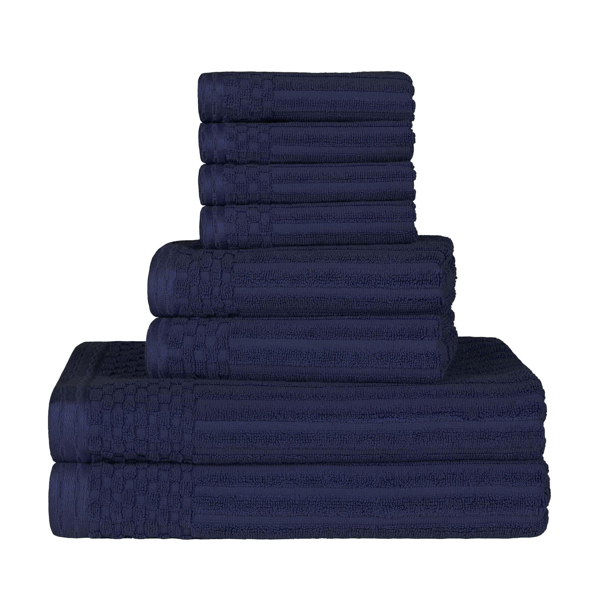 Cotton Ribbed Textured Medium Weight 8-Piece Towel Set - Blue Nile Mills
