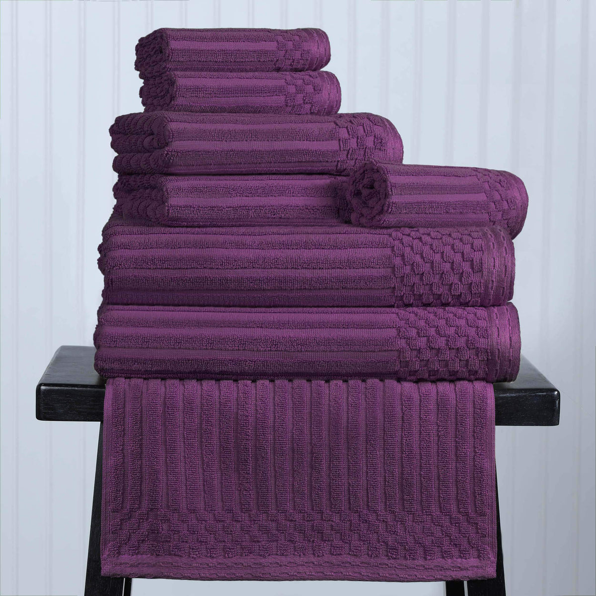 Cotton Ribbed Textured Medium Weight 8-Piece Towel Set - Blue Nile Mills