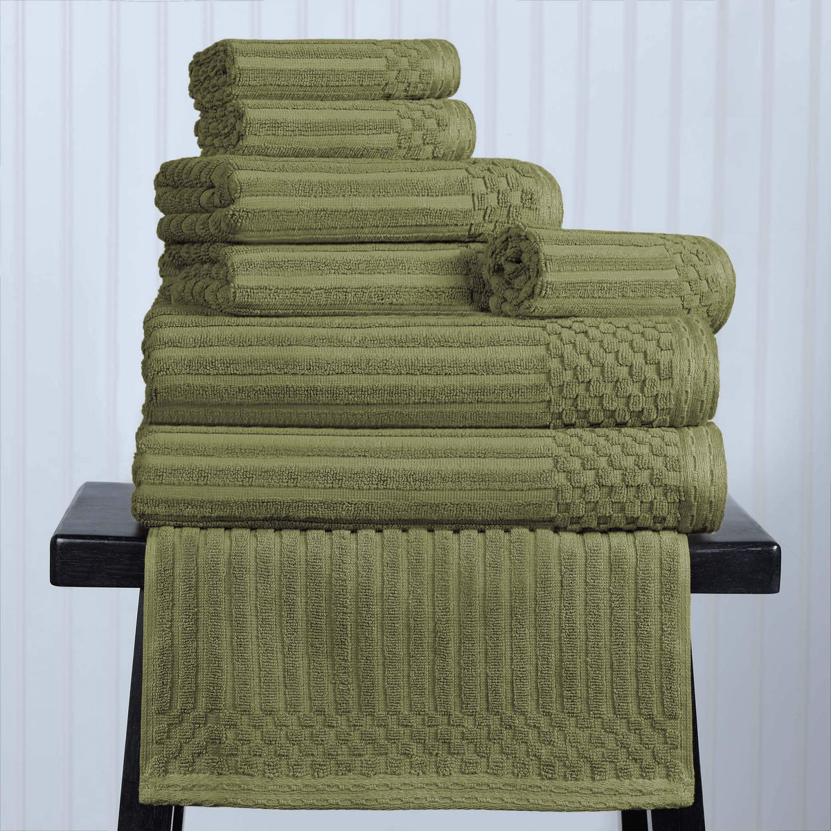 Cotton Ribbed Textured Medium Weight 8-Piece Towel Set - Blue Nile Mills