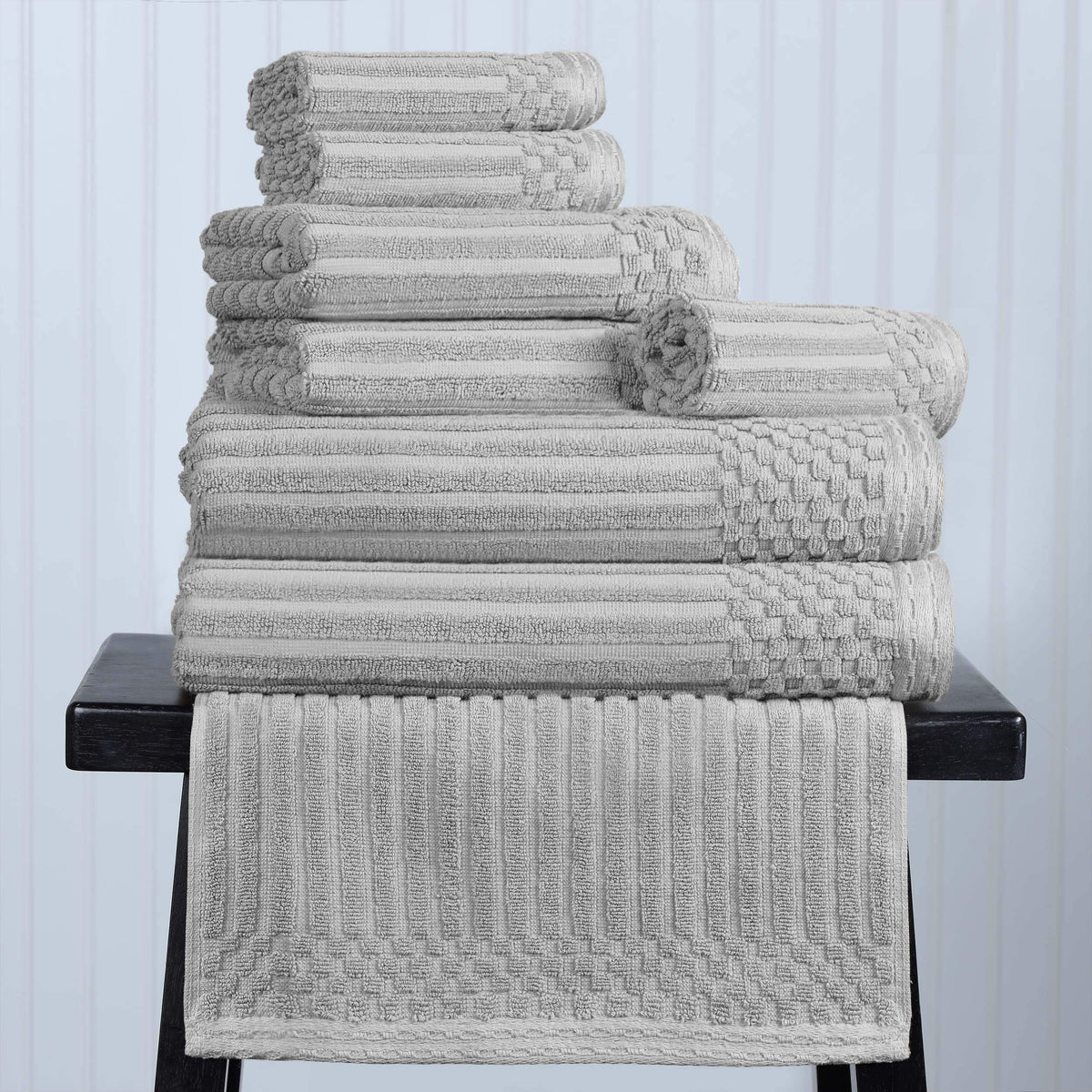 Cotton Ribbed Textured Medium Weight 8-Piece Towel Set - Blue Nile Mills