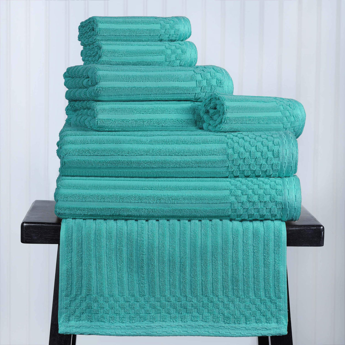 Cotton Ribbed Textured Medium Weight 8-Piece Towel Set - Blue Nile Mills
