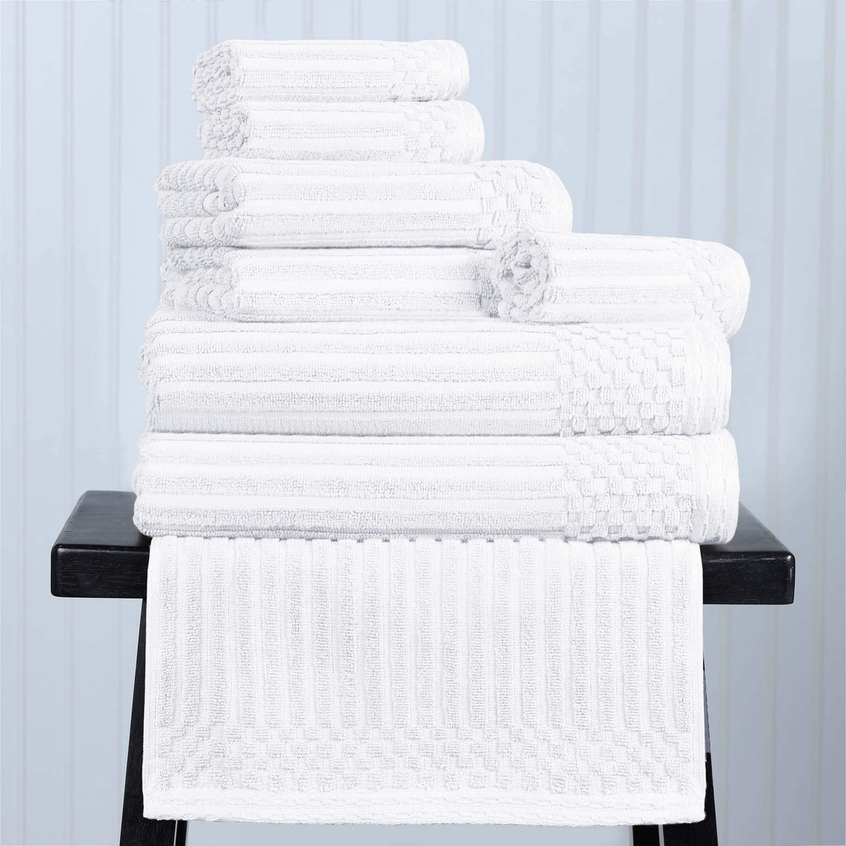 Cotton Ribbed Textured Medium Weight 8-Piece Towel Set - Blue Nile Mills