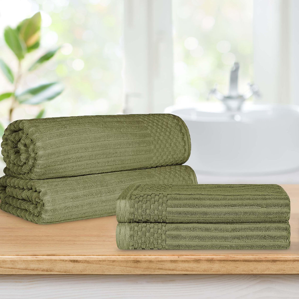 Soho Ribbed Textured Cotton Absorbent Bath Sheet & Bath Towel Set - Blue Nile Mills