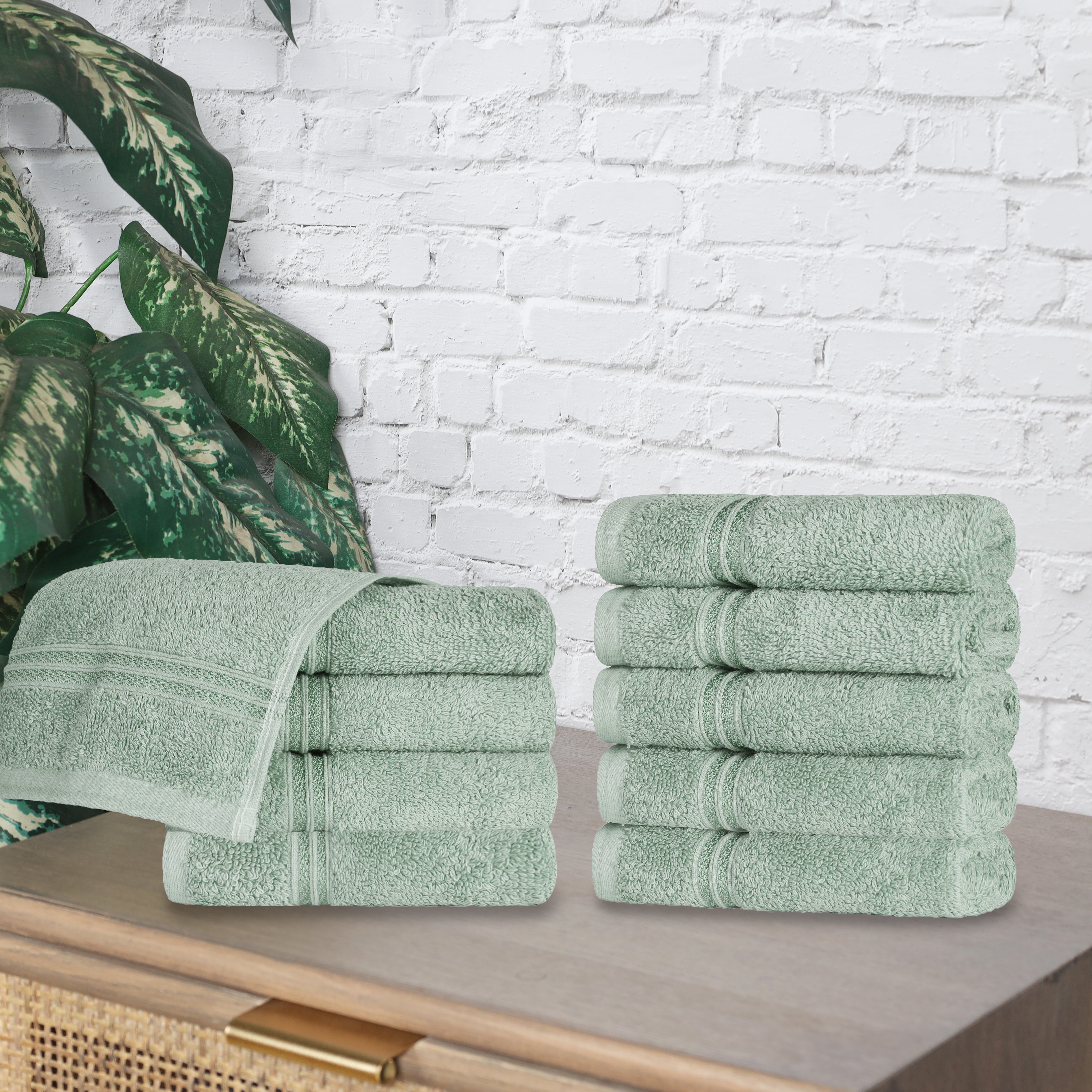 Egyptian Cotton Solid Face Towel Set of 10 - Blue Nile Mills