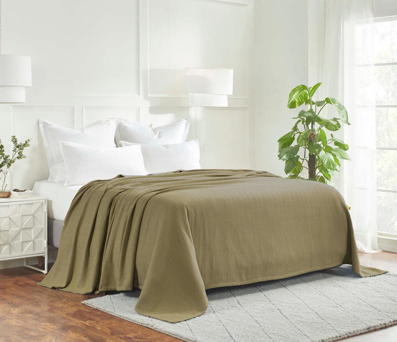 All-Season Chevron Cotton Bed Blanket & Sofa Throw - Sage