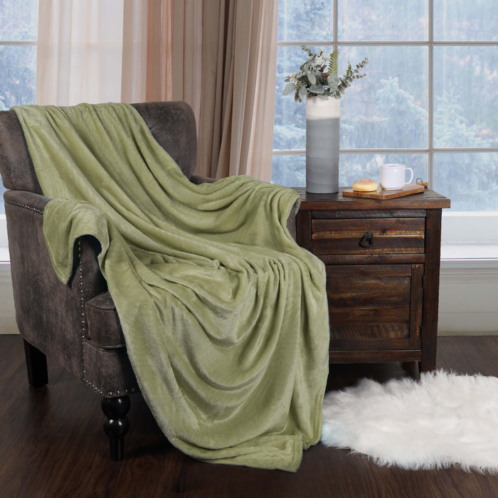 Fleece Plush Medium Weight Fluffy Decorative Blanket Or Throw - Sage