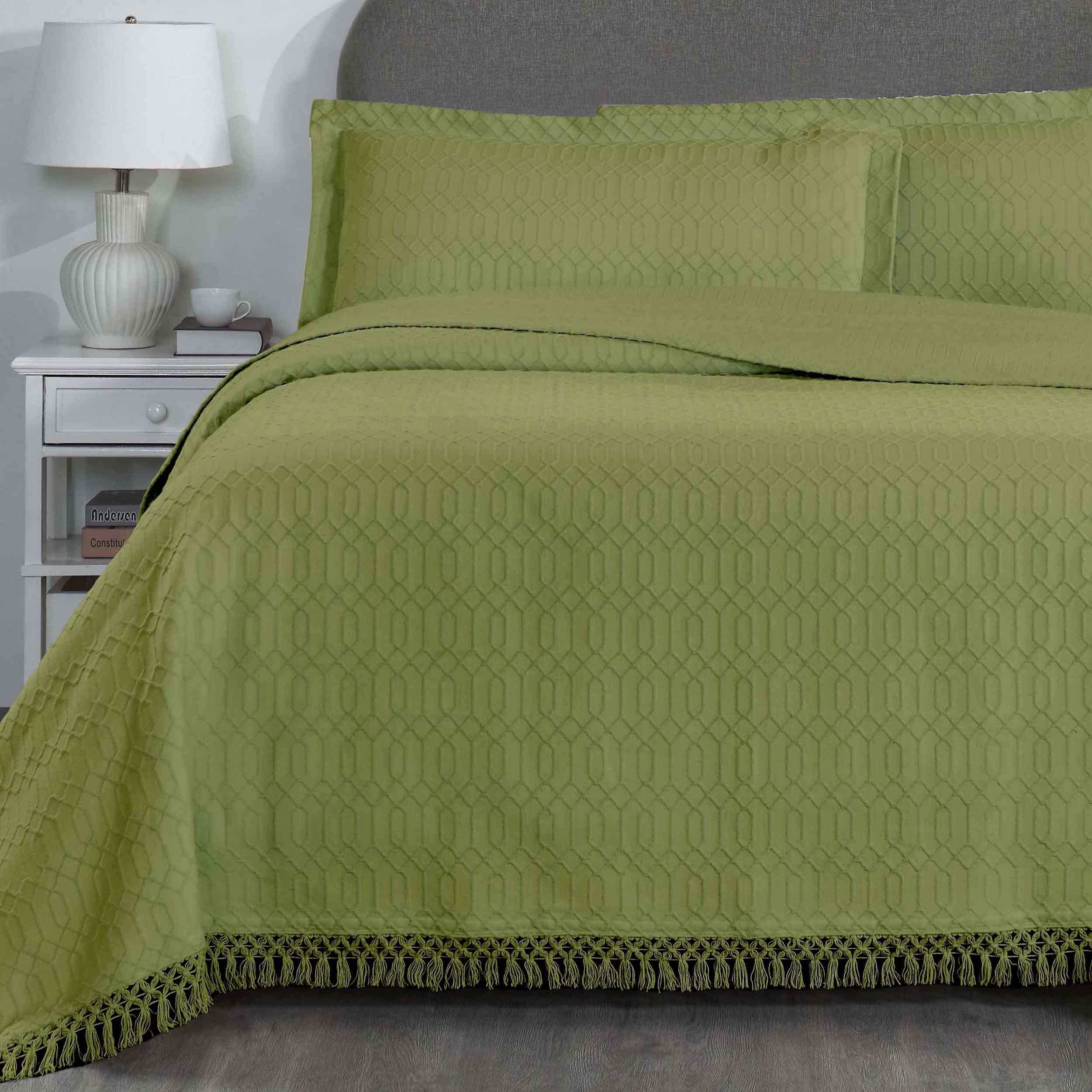 Remi Cotton Blend Jacquard Woven Geometric Fringe Bedspread Set - Blue Nile Mills