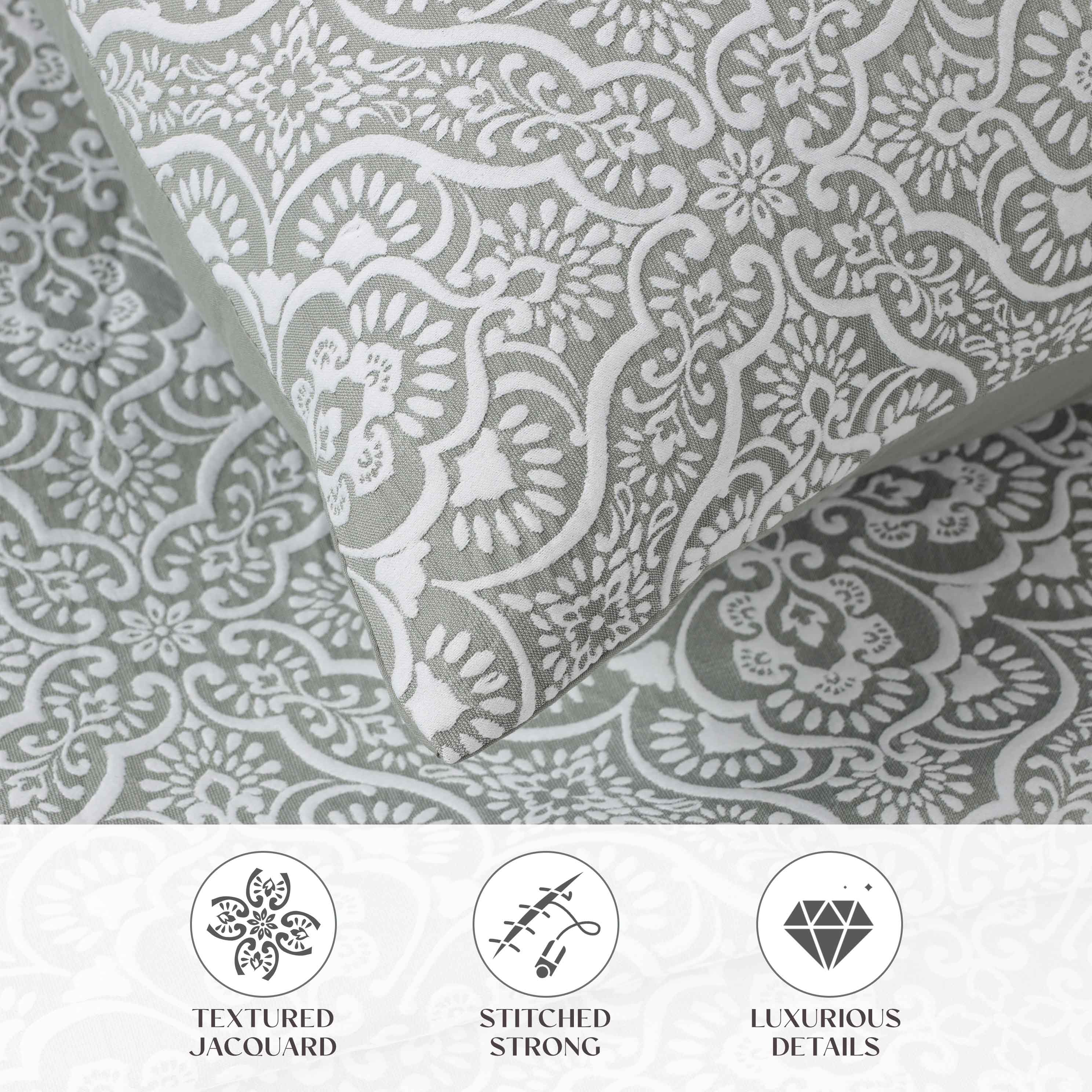 Enzy Medium Weight Floral Matelasse Bedspread and Sham Set - Blue Nile Mills