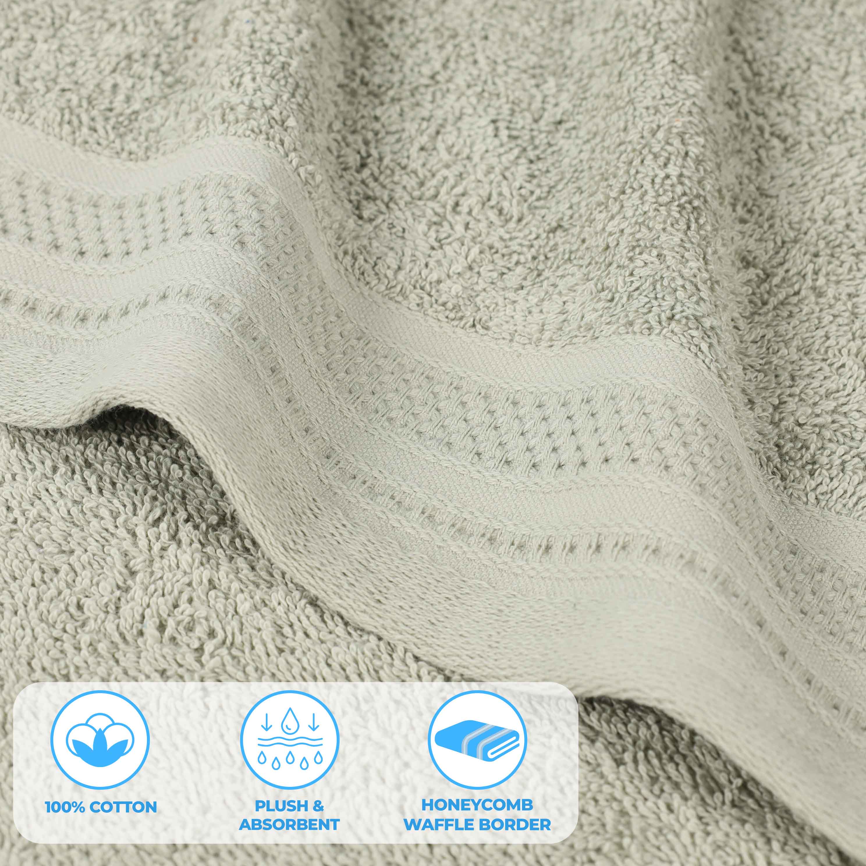 Honeycomb Textured Waffle Border Luxury Cotton 3 Piece Towel Set - Blue Nile Mills