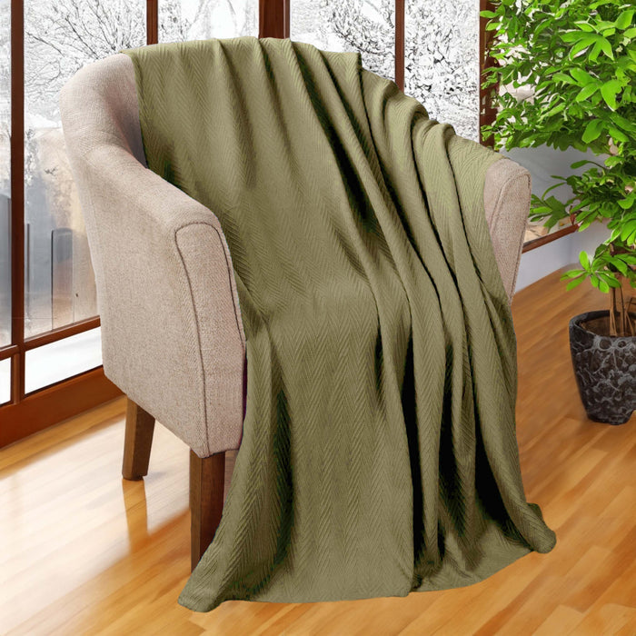 All-Season Chevron Cotton Bed Blanket & Sofa Throw - Sage