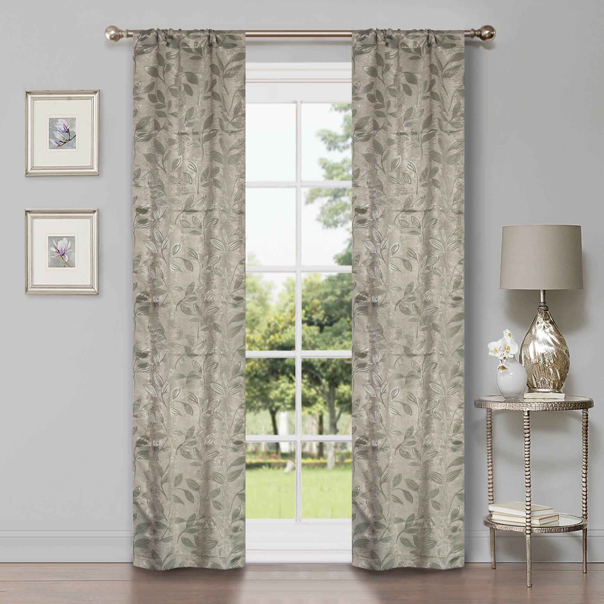 Leaves Rod Pocket Room Darkening Blackout Curtains, Set of 2 - Blue Nile Mills