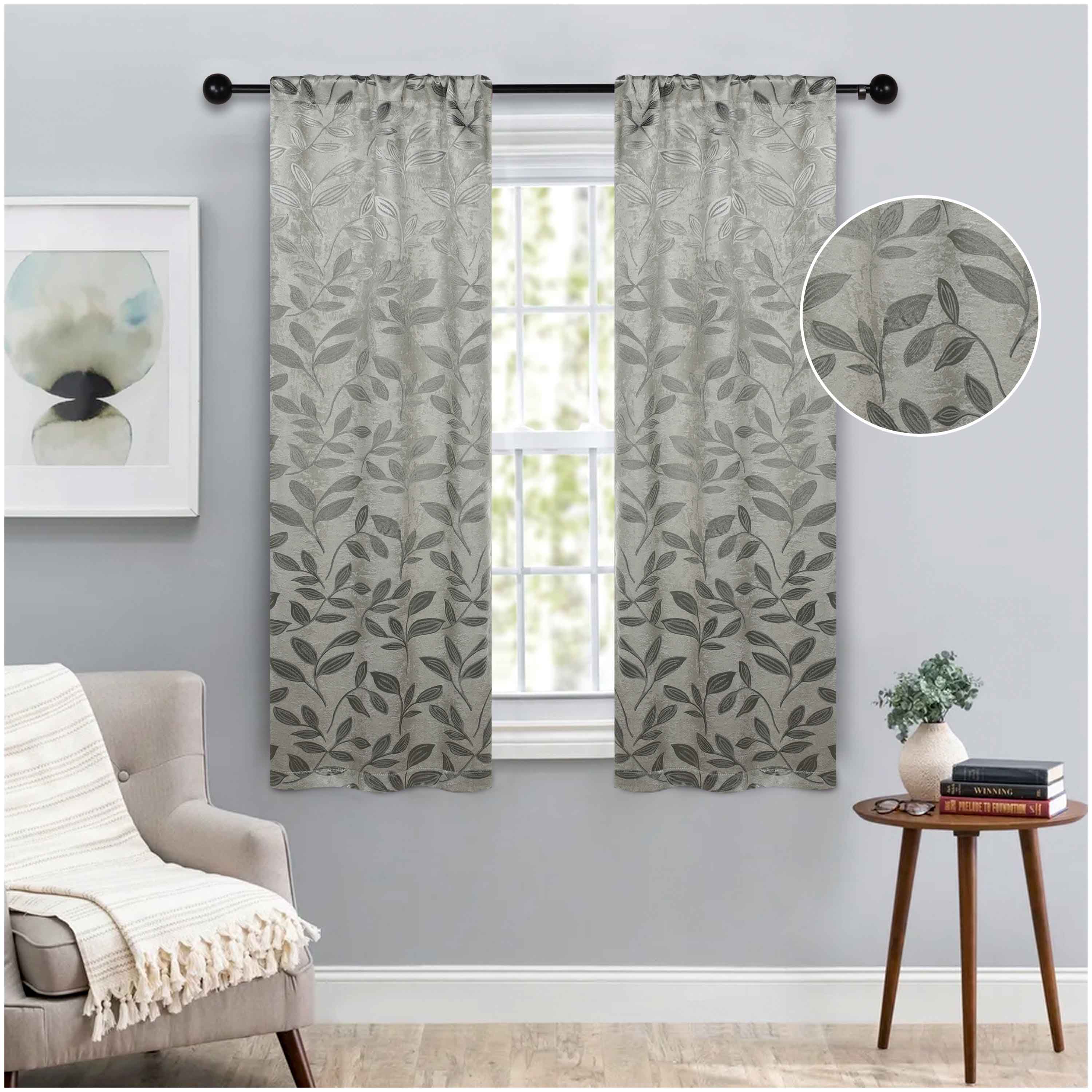 Leaves Rod Pocket Room Darkening Blackout Curtains, Set of 2 - Blue Nile Mills