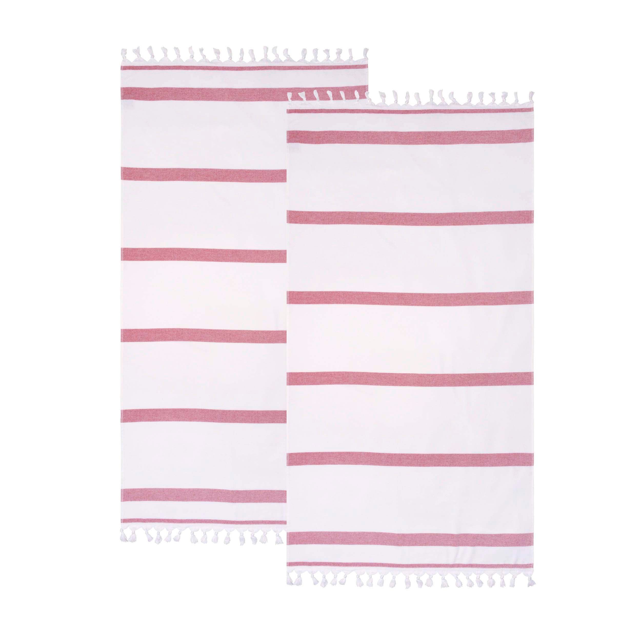 Tropical Cabana Stripe Fouta 2 Piece Beach Towel with Tassels - Blue Nile Mills