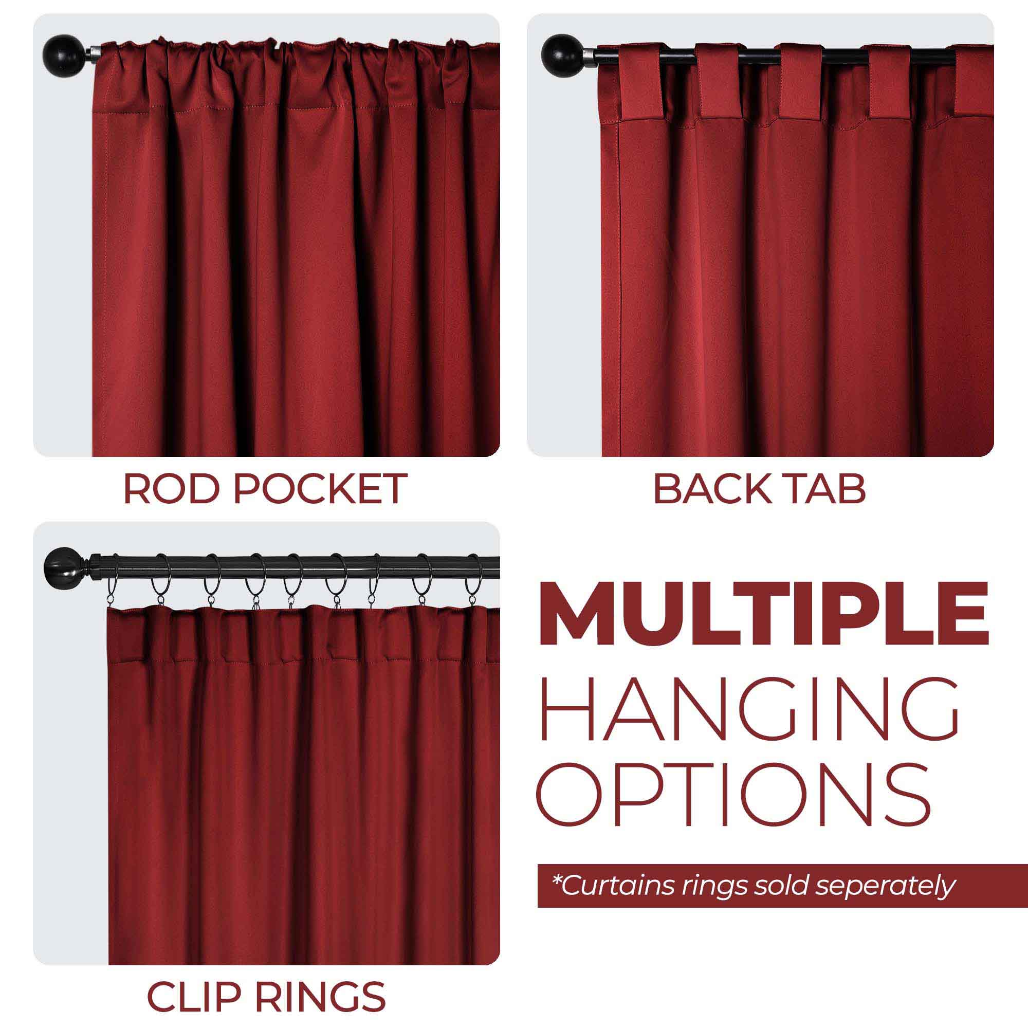 Solid Room Darkening Blackout Curtains with Back Tabs, Set of 2 - Blue Nile Mills